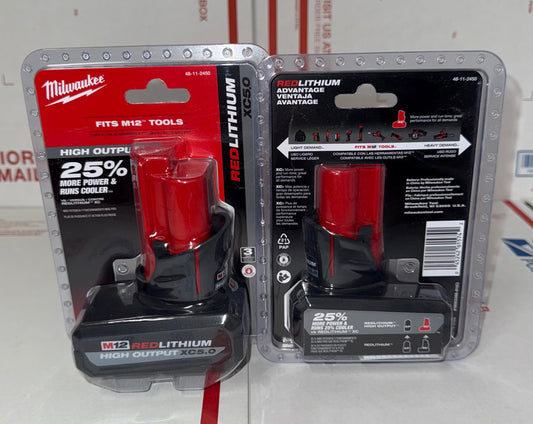 Milwaukee M12 REDLITHIUM High Output XC5.0 Battery. Model #48-11-2450. (1 Battery)