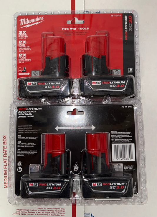 Milwaukee M12 XC3.0ah 2-Battery Pack. Model #48-11-2412. (1-2 Pack)