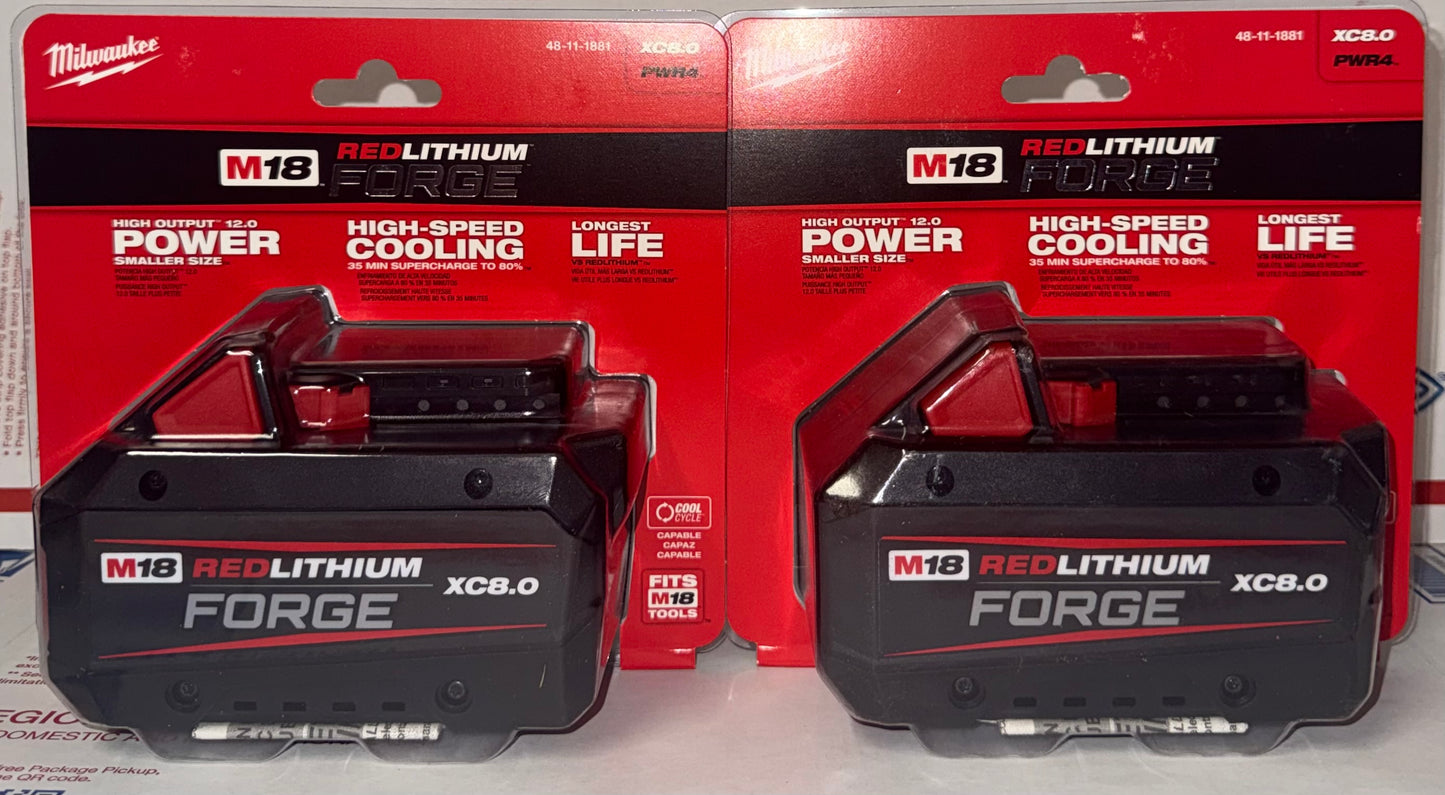 Milwaukee M18 Forge XC8.0 Battery Set of 2! Model #48-11-1881(X2)