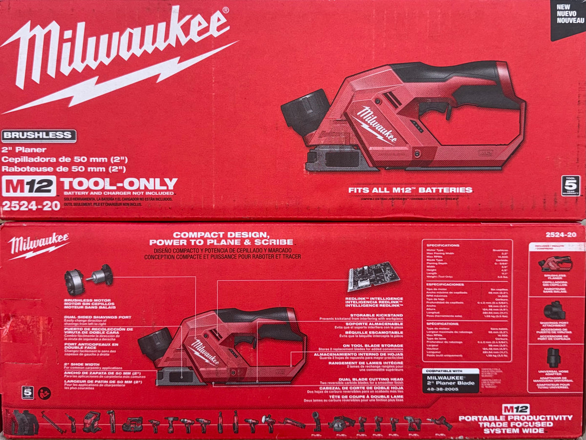 Milwaukee M12 Brushless 2in Planer. Model #2524-20