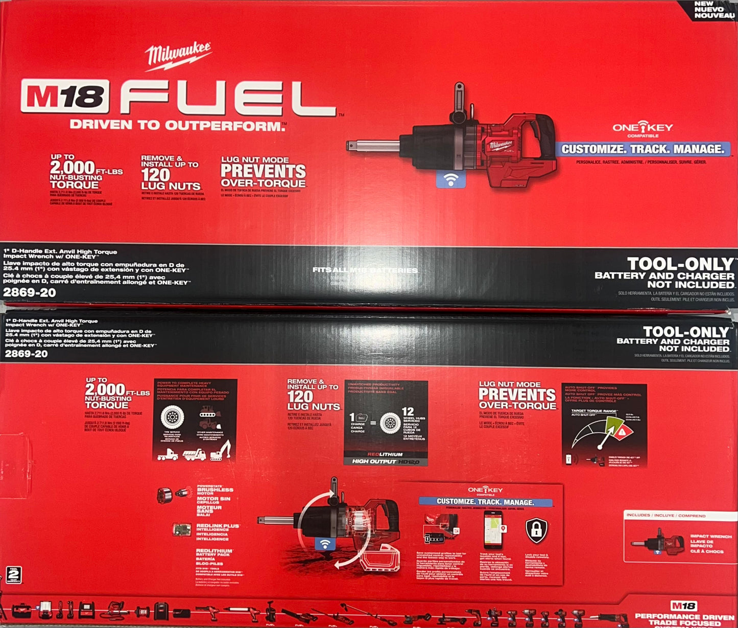 Milwaukee M18 Fuel 1” D-Handle Extended Anvil High Torque Impact Wrench w/One Key. Model #2869-20