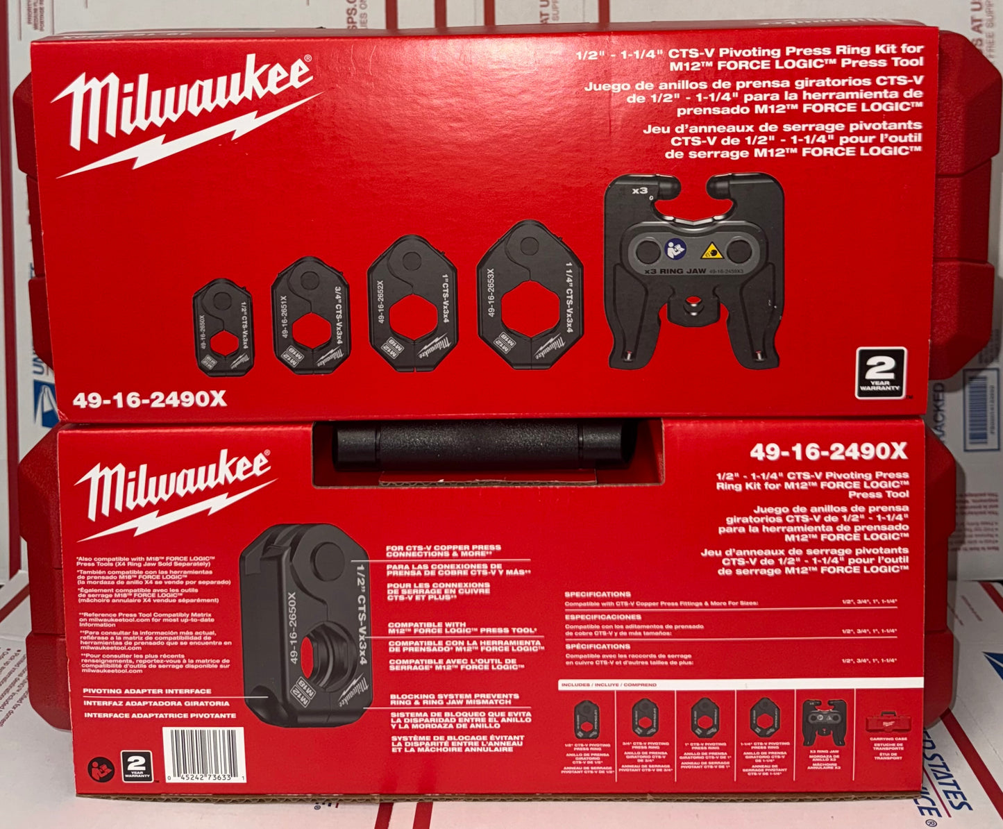 Milwaukee M12 1/2”-1-1/4” CTS-V Pivoting Press Ring Kit for M12 Pro Press (Sold Separately). Model #49-16-2490x