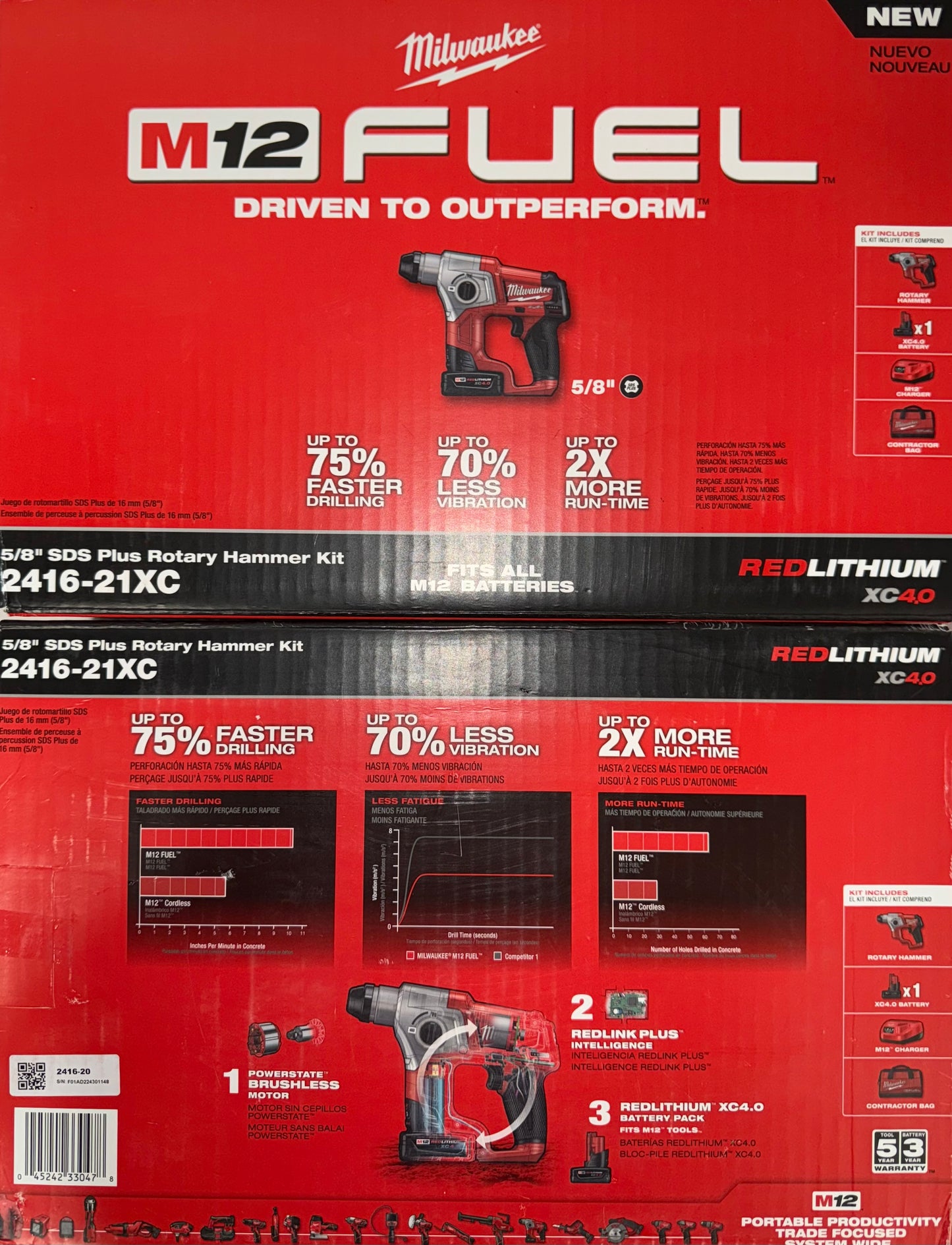 Milwaukee M12 Fuel 5/8” SDS PLUS Rotary Hammer Kit. Model #2416-21XC