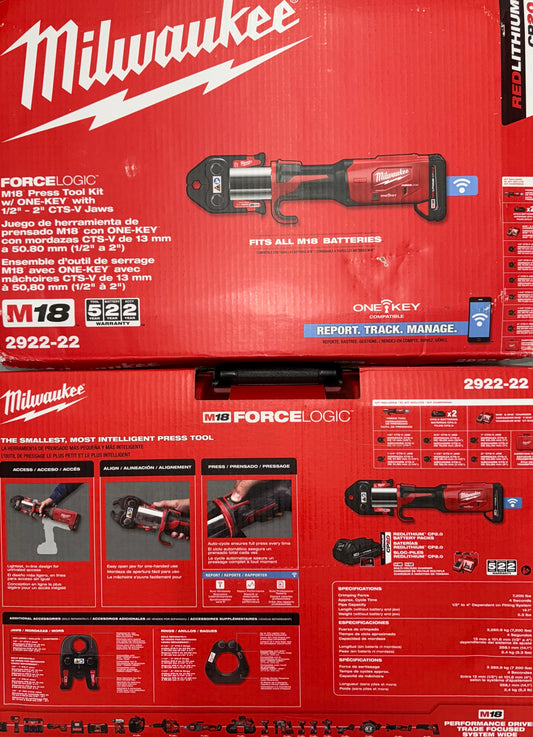 Milwaukee M18 ForgeLogic Press Tool Kit w/One Key w/1/2-2” CTS-V Jaws. Model #2922-22