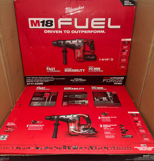 Milwaukee M18 Fuel 1-9/16" SDS MAX Rotary Hammer Drill Kit. Model #2717-22HD