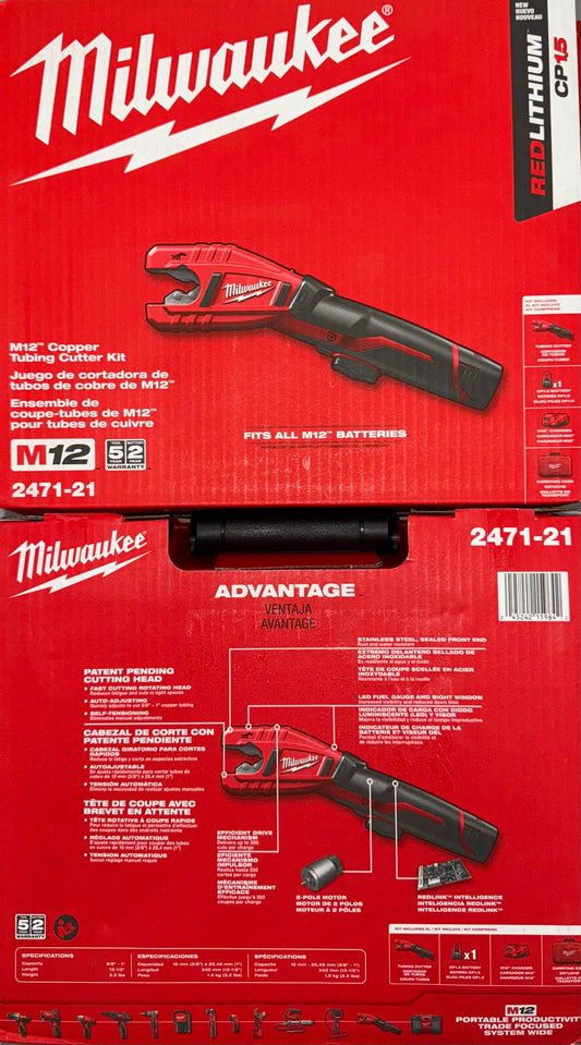 Milwaukee M12 Copper Tubing Cutter Kit. Model #2471-21