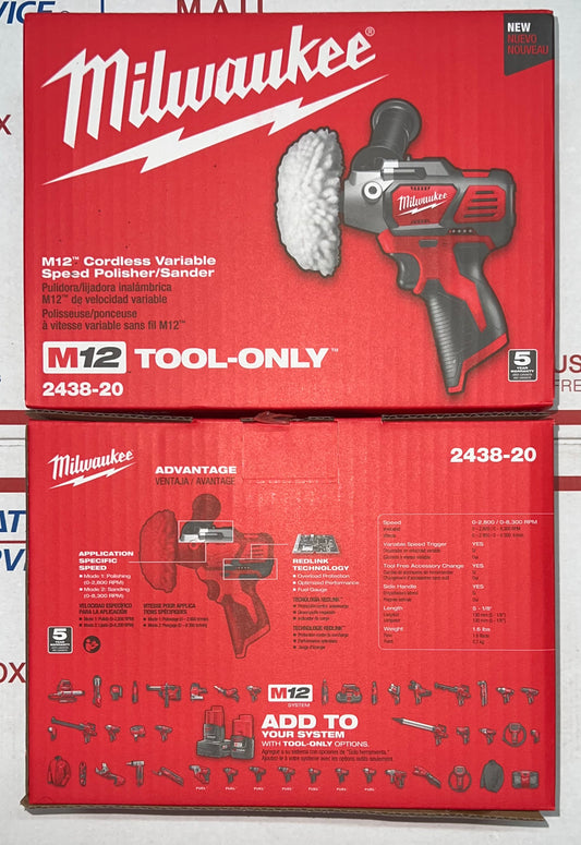 Milwaukee M12 Cordless Variable Speed Polisher/Sander. Model #2438-20
