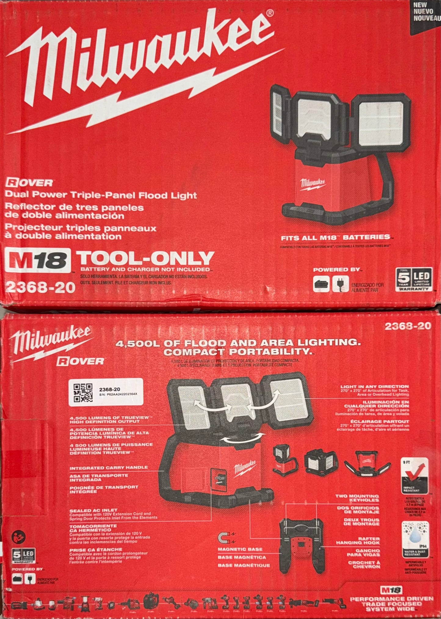 Milwaukee ROVER Dual Power Triple-Panel Flood Light. Model #2368-20