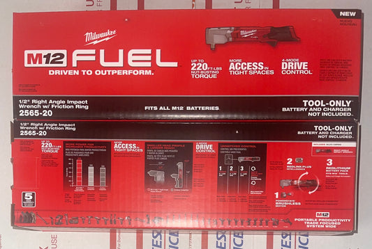 Milwaukee M12 Fuel 1/2” Right Angle Impact Wrench w/Friction Ring. Model #2565-20