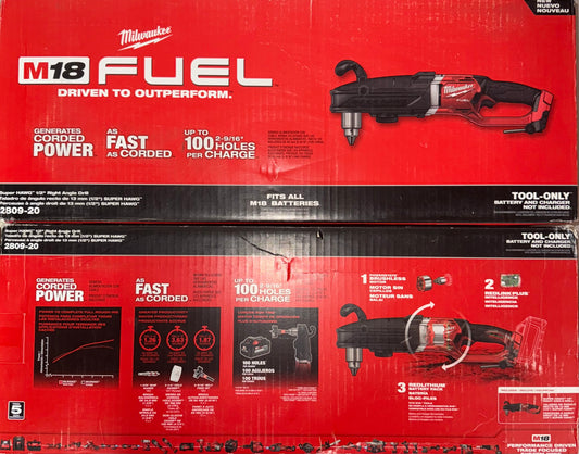Milwaukee M18 Fuel SUPER HAWG 1/2" Right Angle Drill. Model #2809-20