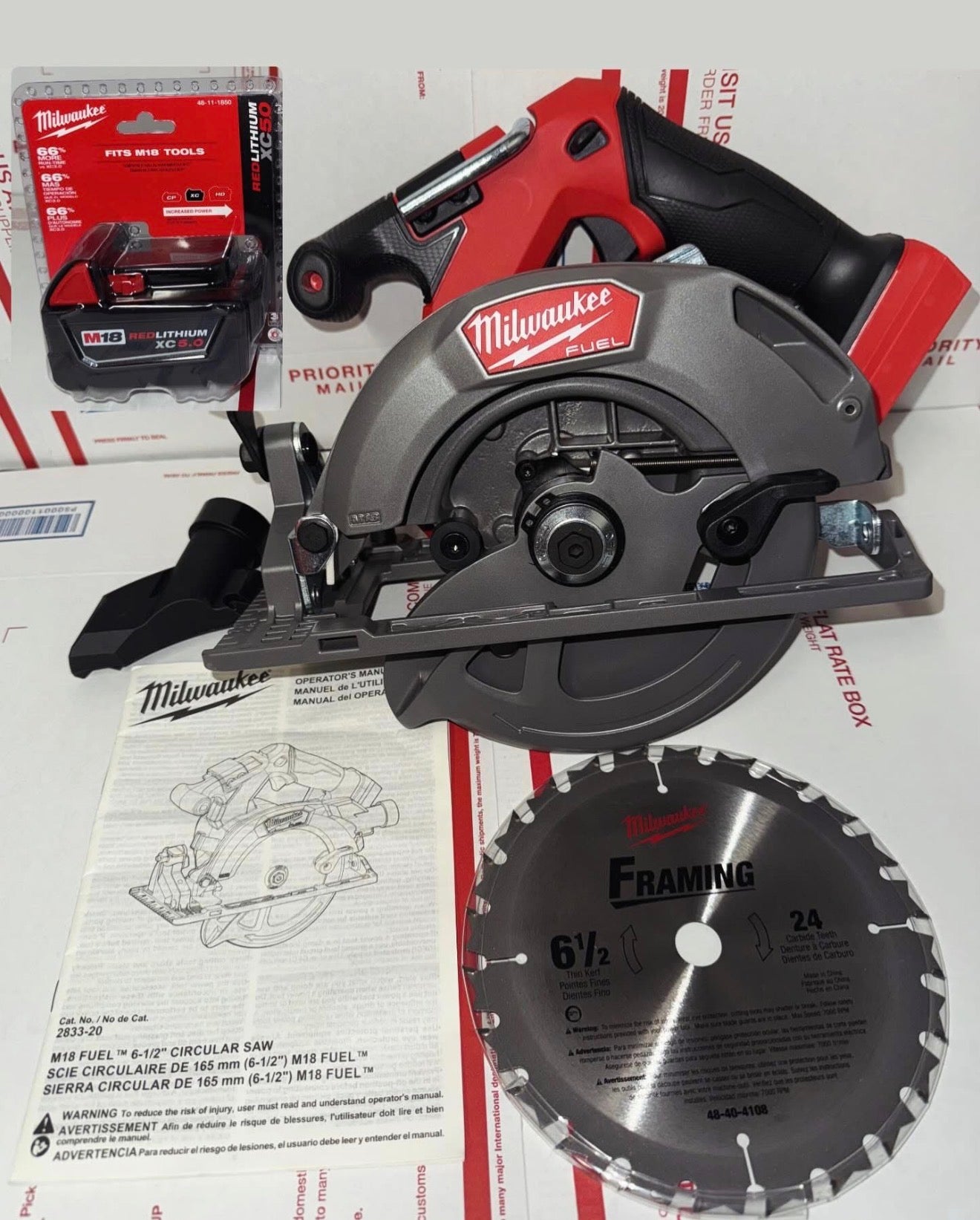 Milwaukee M18 Fuel 6-1/2in Circular Saw w/XC5.0 Battery! Model #2833-20 & 48-11-1850