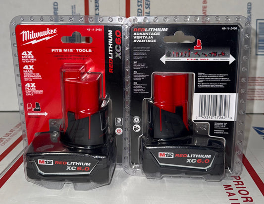 Milwaukee M12 REDLITHIUM XC6.0 Battery. Model #48-11-2460. (1 Battery)