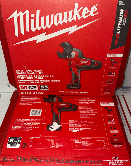 Milwaukee M12 600 MCM Cable Cutter Kit. Model #2472-21XC