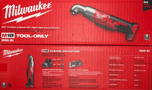 Milwaukee M18 2-Speed 3/8” Right Angle Impact Wrench. Model #2668-20