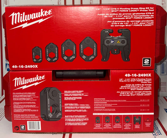 Milwaukee M12 1/2”-1-1/4” CTS-V Pivoting Press Ring Kit for M12 Pro Press (Sold Separately). Model #49-16-2490x