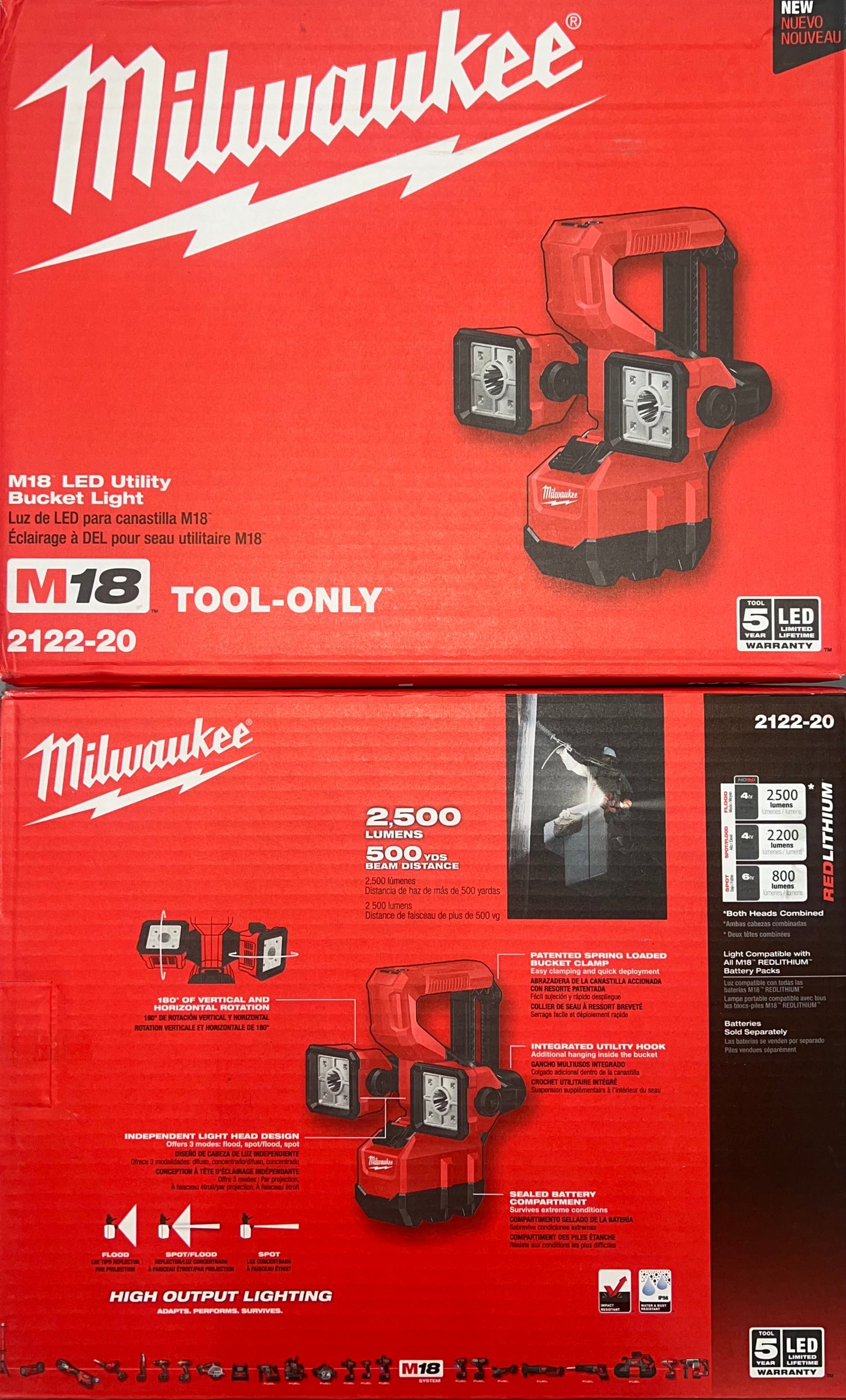 Milwaukee M18 LED Utility Bucket Light. Tool Only. Model #2122-20