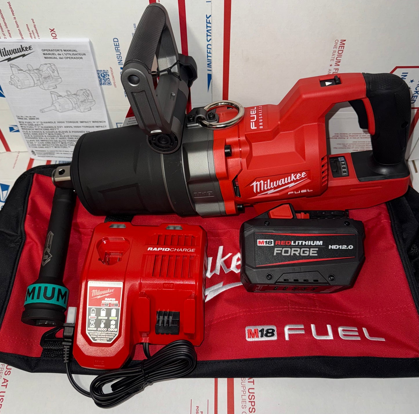 Milwaukee M18 Fuel 1” D-Handle High Torque Impact Wrench w/One Key Kit. 8” Extension Included. Model #2868-21HD