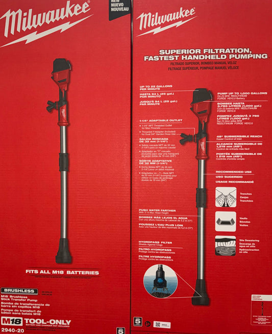 Milwaukee M18 Brushless Stick Transfer Pump. Tool Only. Model #2940-20