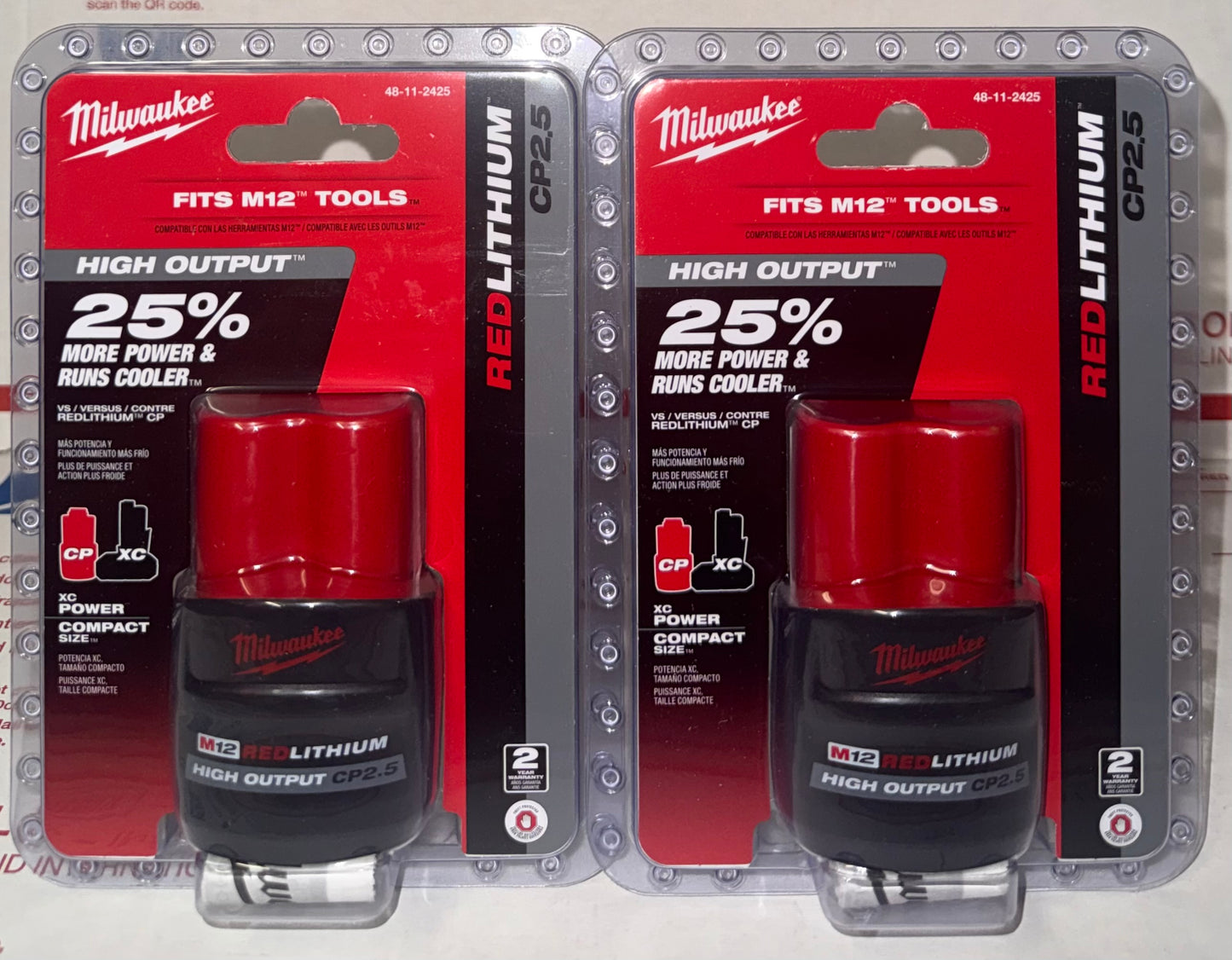 Milwaukee M12 CP2.5 High Output Battery Set of 2! Model #48-11-2425(X2)