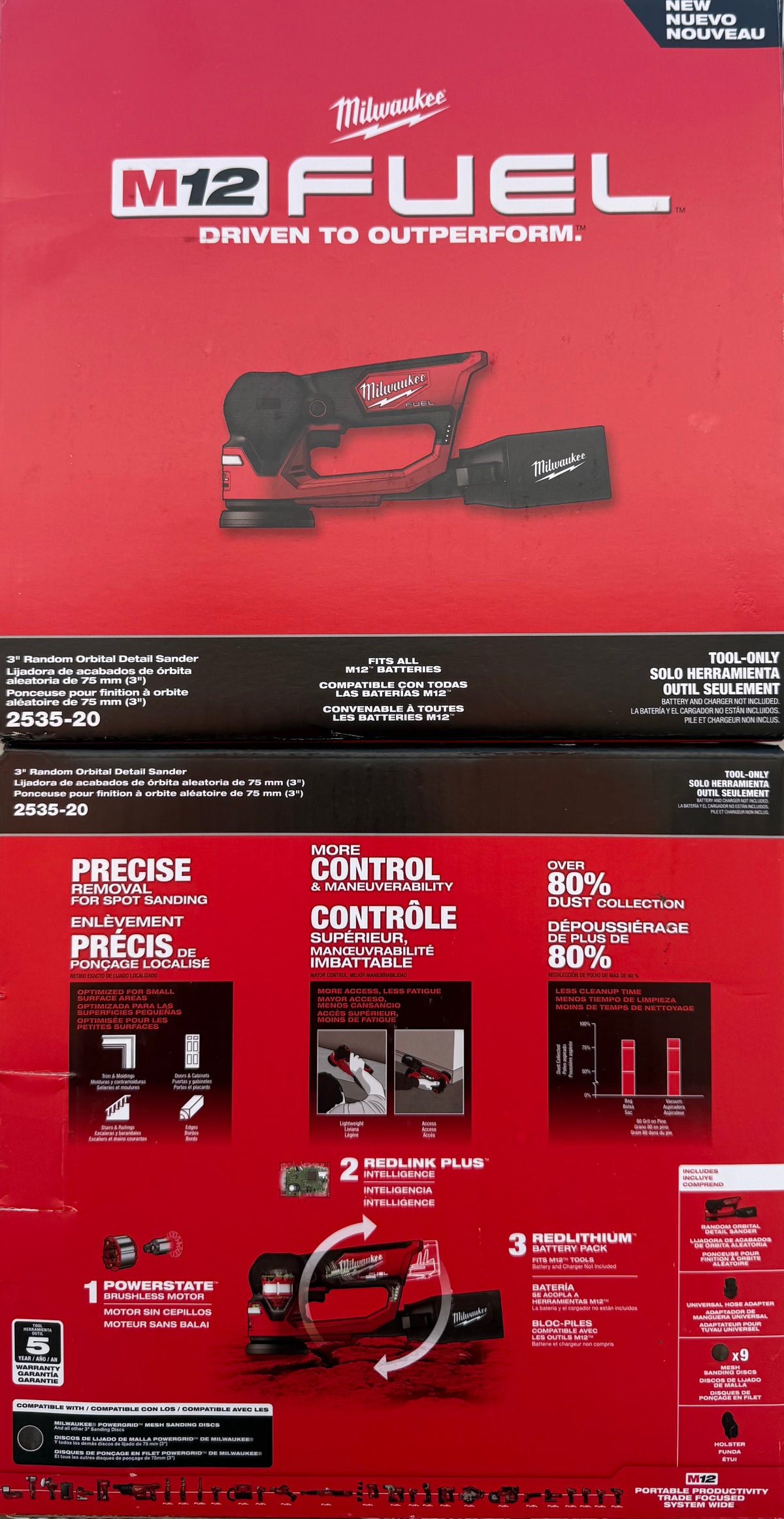 Milwaukee M12 Fuel 3” Random Orbit Detail Sander. Model #2535-20