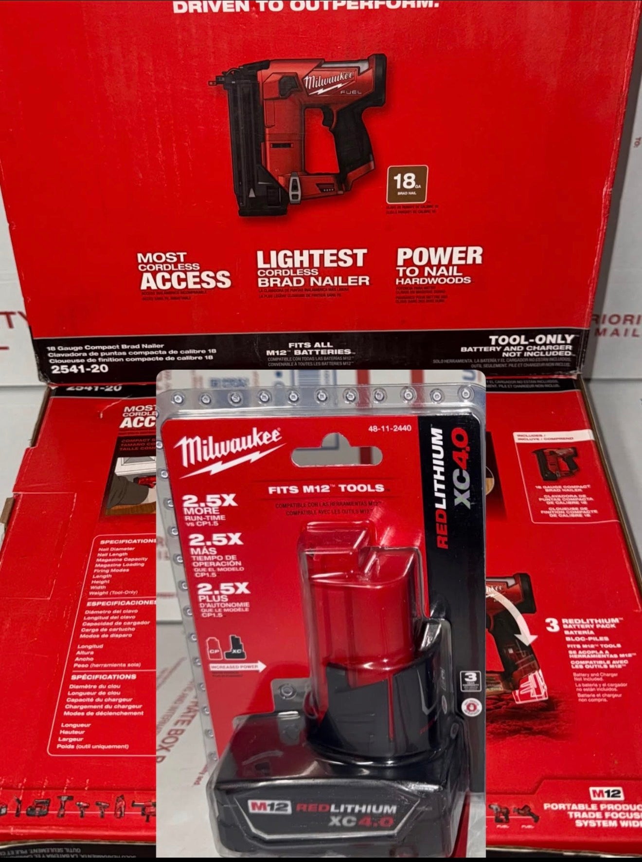 Milwaukee M12 Fuel 18 Gauge Compact Brad Nailer w/XC4.0 Battery! Model #2541-20 & 48-11-2440