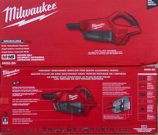 Milwaukee M18 Brushless Handheld Vacuum. Model #0892-20