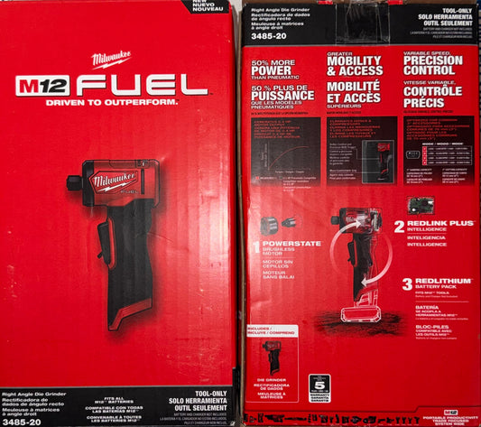 Milwaukee M12 Fuel 1/4” Right Angle Die Grinder Gen 2. Model #3485-20