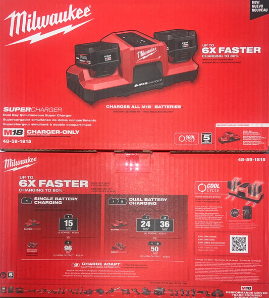 Milwaukee M18 Dual Bay Simultaneous Super Charger. No Batteries Included. Model #48-59-1815