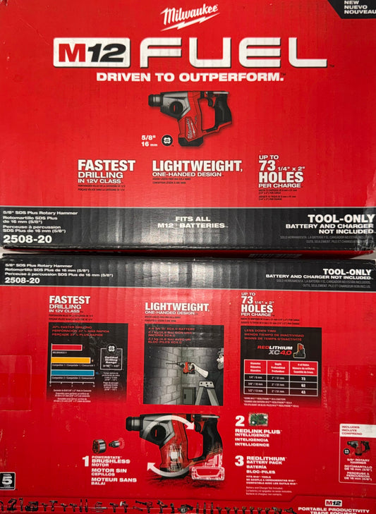 Milwaukee M12 Fuel 5/8” SDS PLUS Rotary Hammer Drill. Model #2508-20