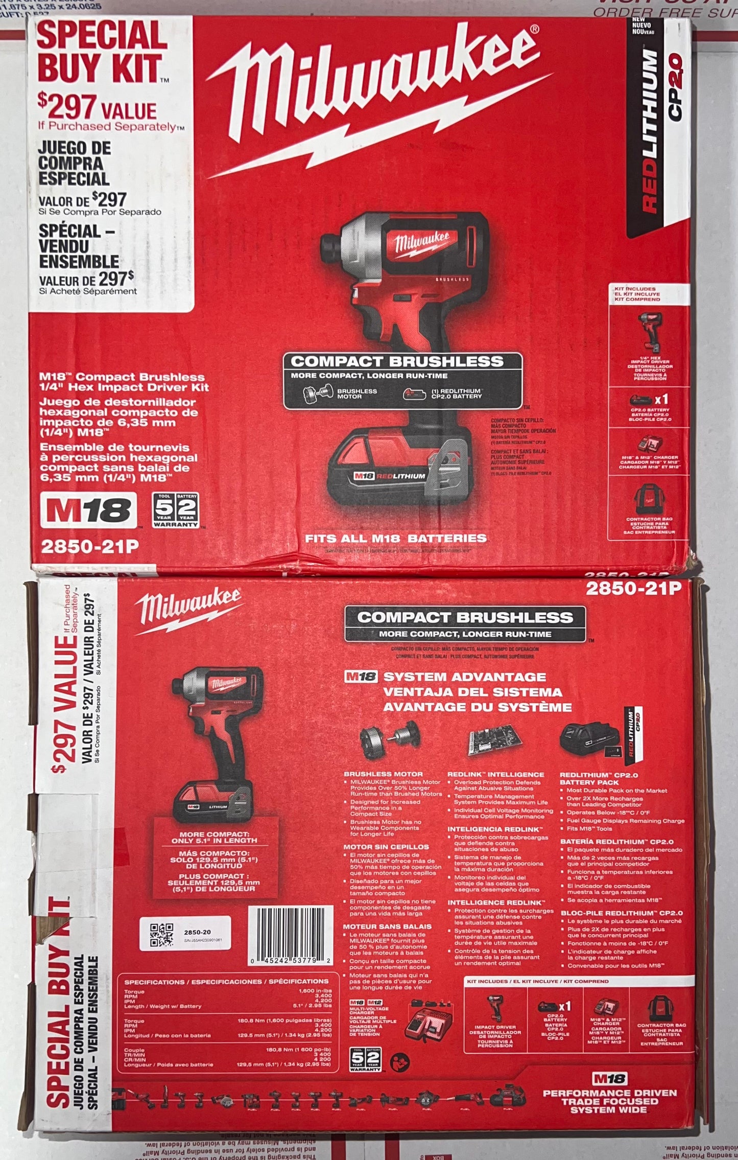 Milwaukee M18 Compact Brushless 1/4" Hex Impact Driver Kit. Model #2850-21p