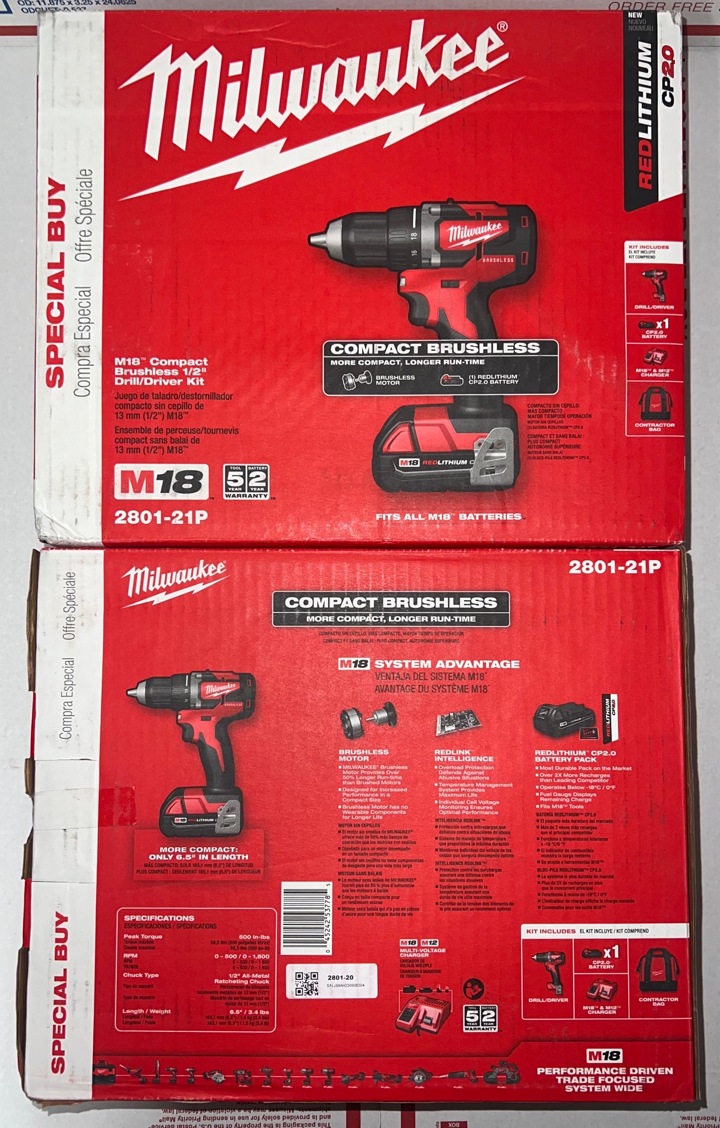 Milwaukee M18 Compact Brushless 1/2" Drill/Driver Kit. Model #2801-21p