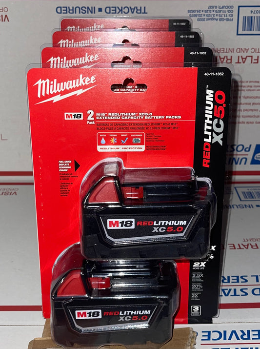 Milwaukee M18 REDLITHIUM XC5.0 Battery Two Pack. Model #48-11-1852