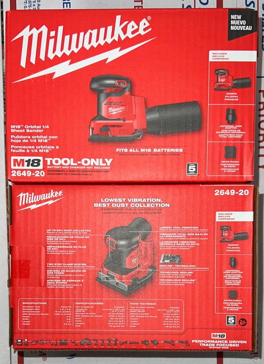 Milwaukee M18 Orbital 1/4 Sheet Sander. Model #2649-20